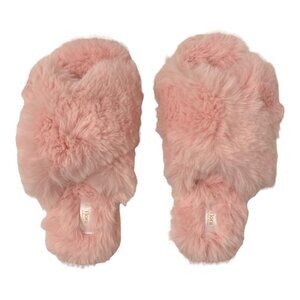Flora by Flora Nikrooz Women’s Criss-Cross Fuzzy Slide Slippers Pink